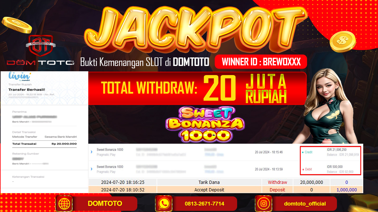 JACKPOT SLOT PRAGMATIC SWEET BONANZA 1000 20 JULI 2024